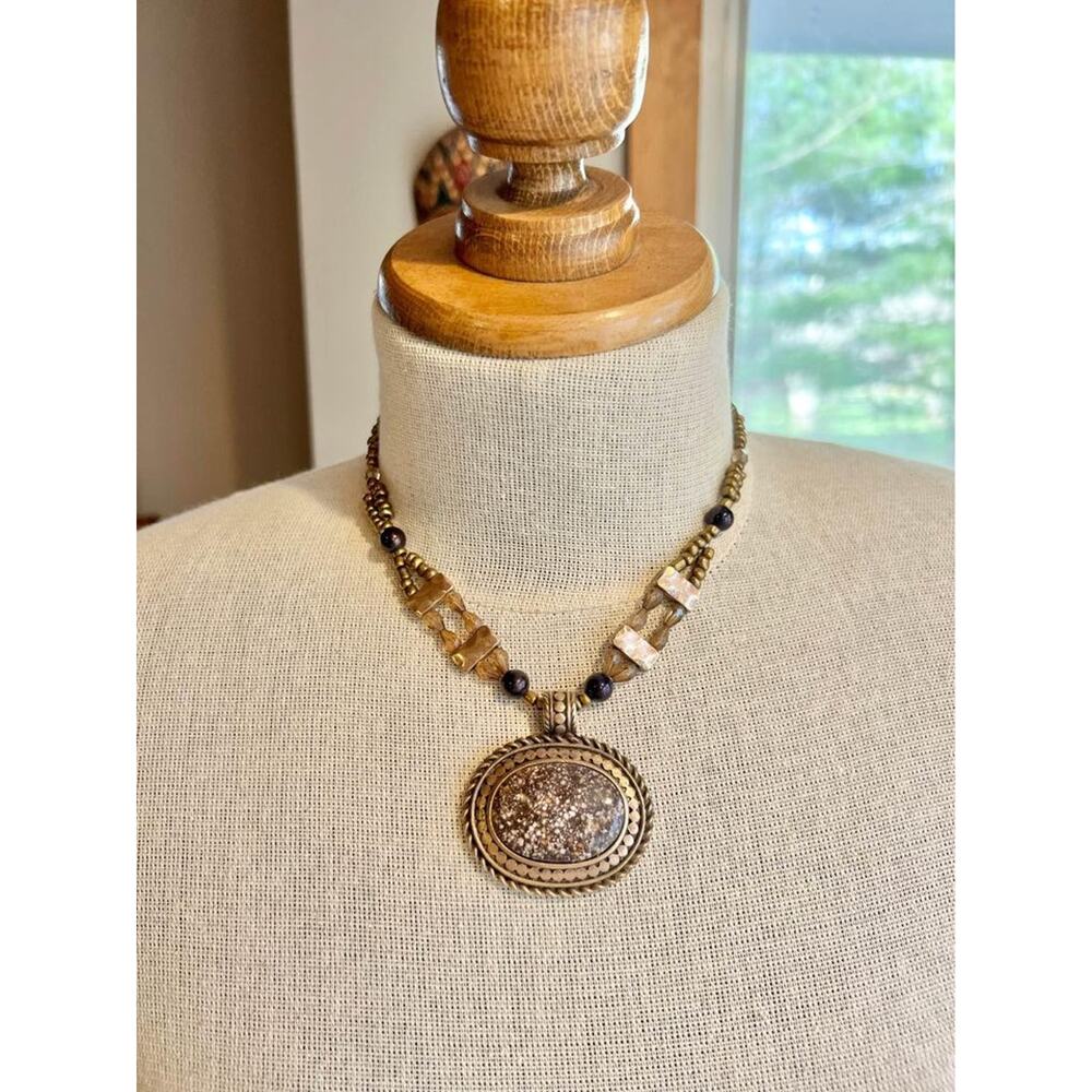 Vintage Copper Agate Pendant Necklace